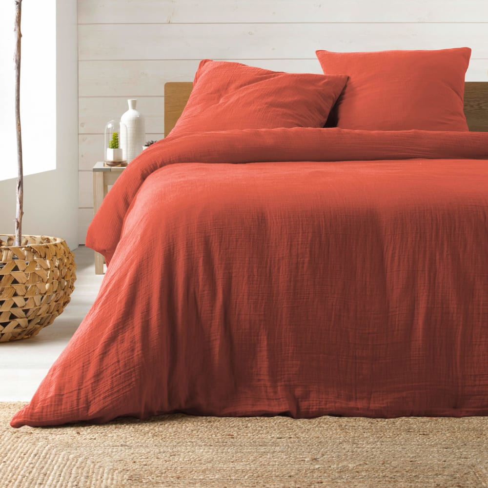 Parure de lit gaze de coton orange 260x240