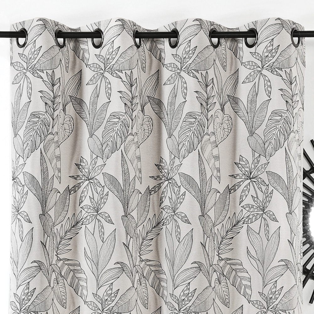 Rideau aux feuilles stylisées polyester/jacquard beige 140x260 cm — vue 3