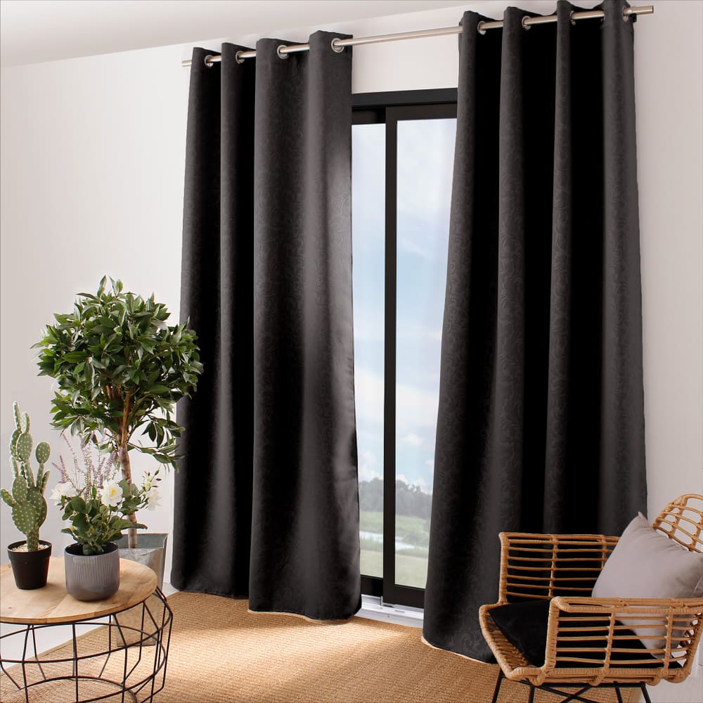 Home Maison Verdunkelnder Vorhang mit Ton-in-Ton-Muster 8 Ösen style modern Schwarz Pes - Polyester