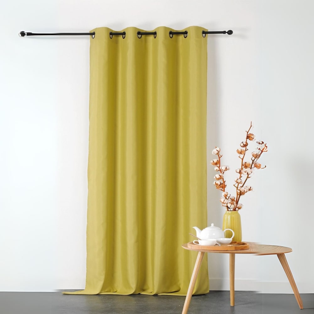 Rideau ignifugé en toile demi natté  polyester vert 135x240