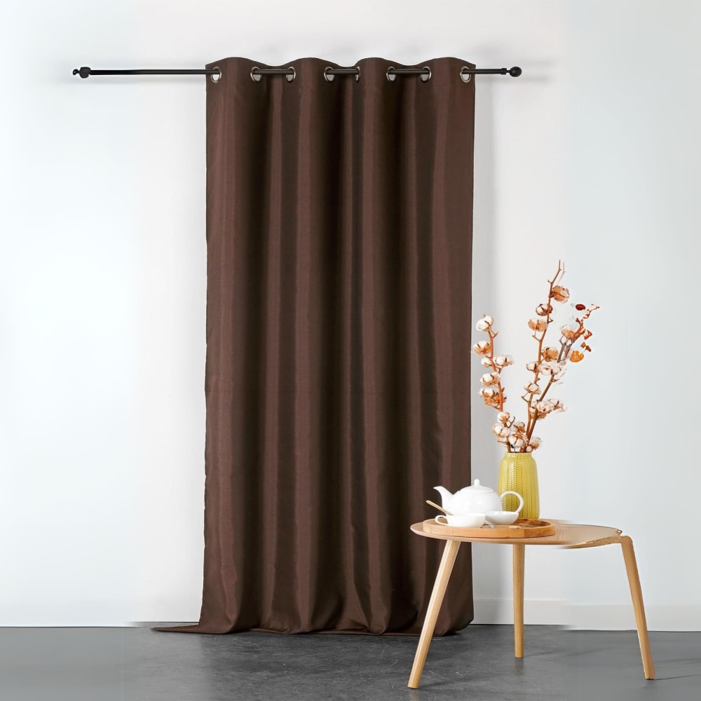 Rideau ignifugé en toile demi natté  polyester marron clair