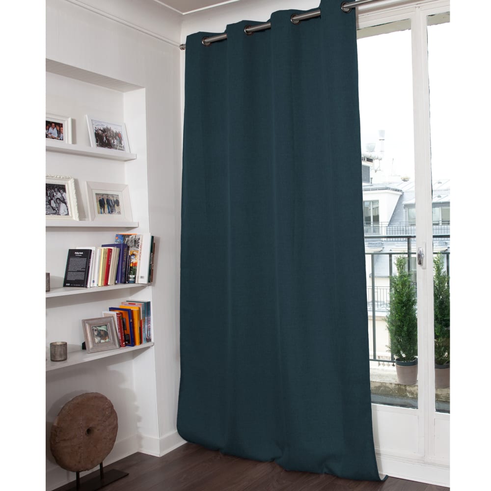 Rideau Occultant Total Effet Lin Oeillets Bleu MC56 130x260