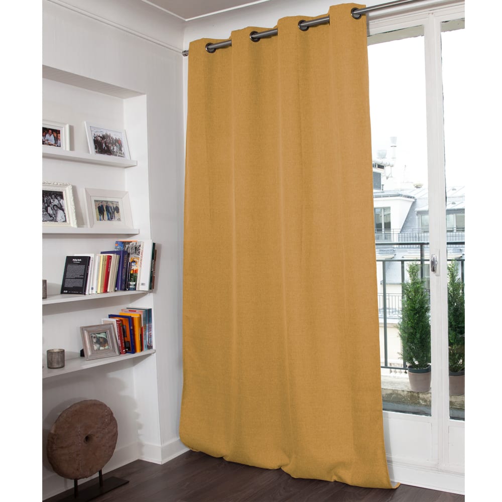 Rideau Occultant Total Effet Lin Oeillets Jaune MC215 130x260
