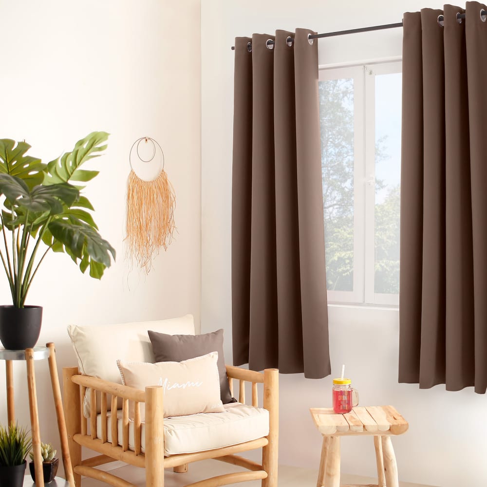 Rideau occultant uni avec 8 œillets polyester taupe 140x180 cm