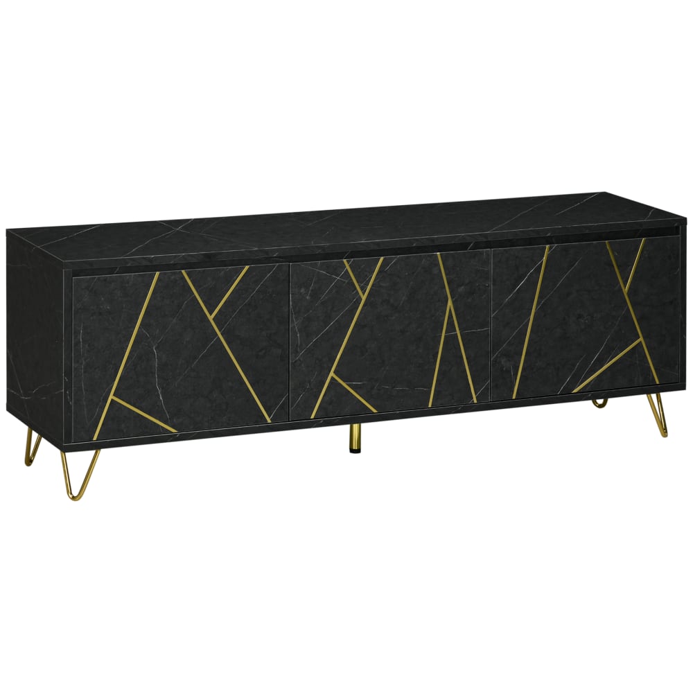 Meuble TV style art déco métal doré aspect marbre noir rainures dorées