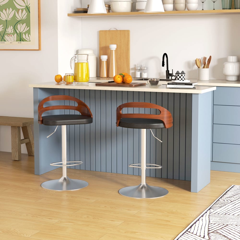 Lot de 2 tabourets de bar contemporain synthétique noir dossier ajouré