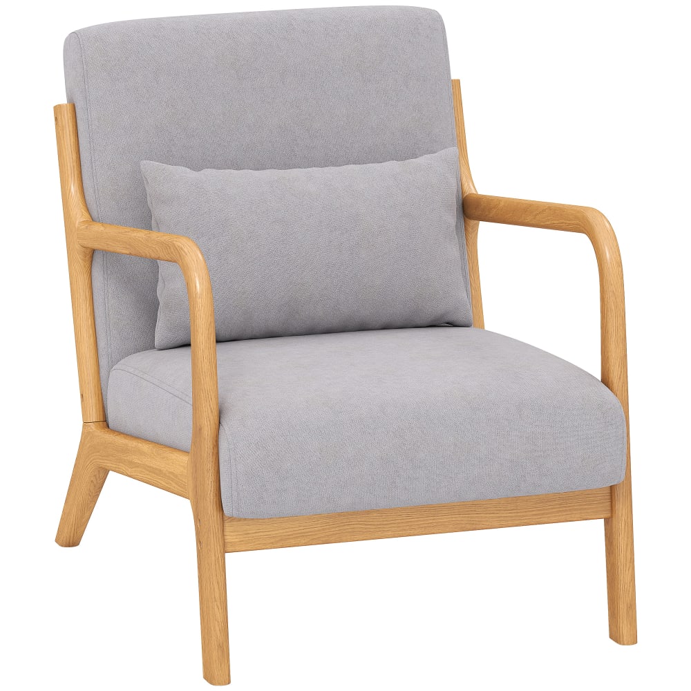 Fauteuil lounge 3 coussins bois hévéa velours givré gris - Maisons du Monde