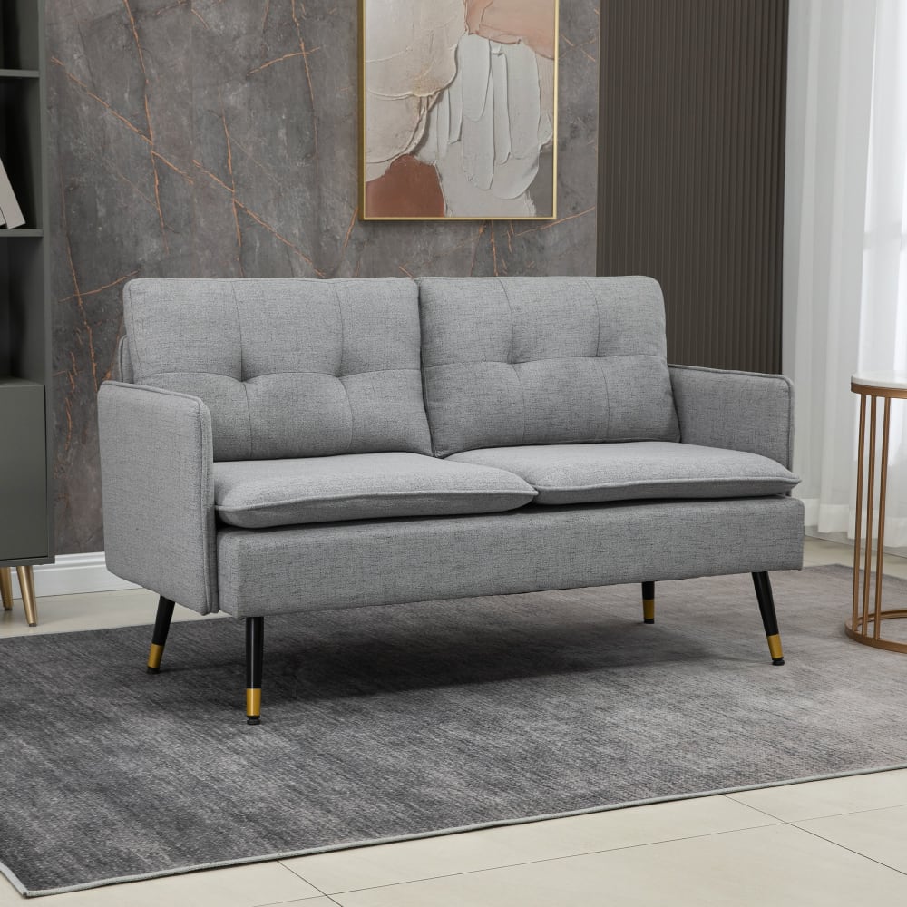 Canapé 2 places style art-déco effet capitonné tissu gris