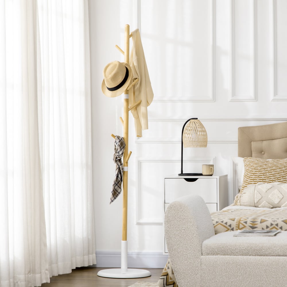 Porte-manteau design scandinave branches 8 patères métal blanc bambou — vue 3