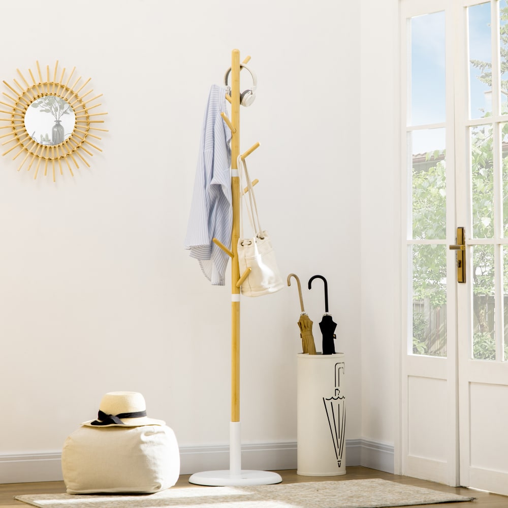 Porte-manteau design scandinave branches 8 patères métal blanc bambou — vue 4