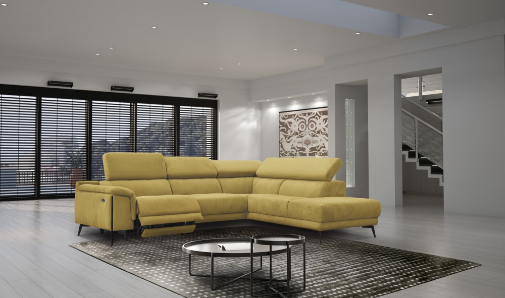 Ecksofa 5-Sitzer mit 1 Relaxfunktion, gelb - Maisons Du Monde
