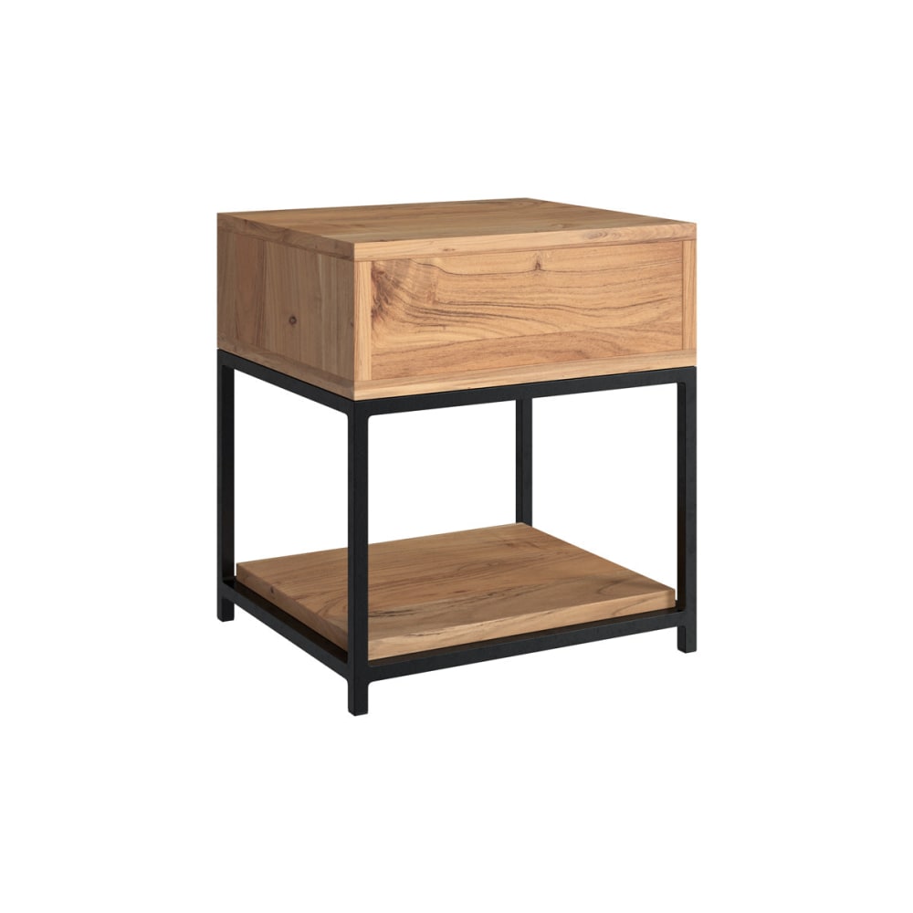 Table de chevet en bois d'acacia et métal, 1 tiroir et 1 étagère - Maisons du Monde