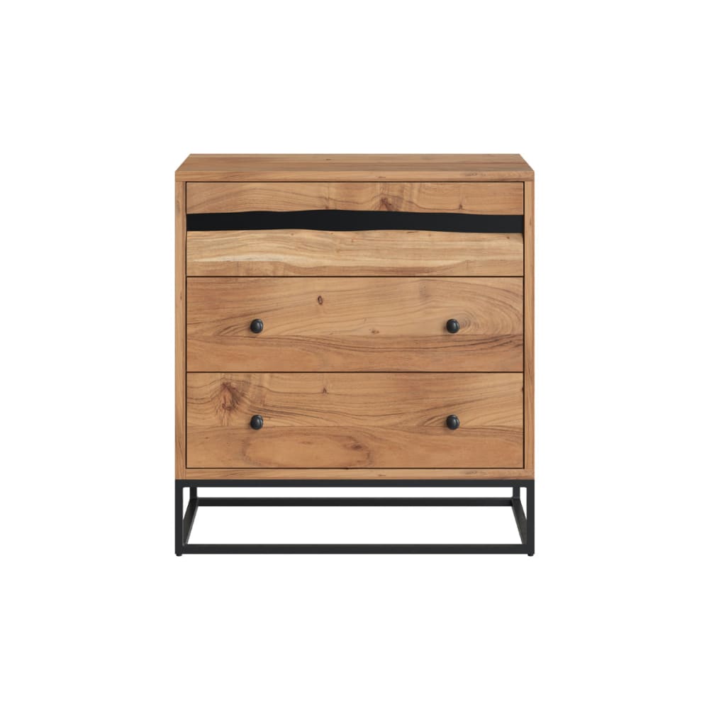 Cassettone in legno di acacia e metallo, 3 cassetti - Modello Country - LEGNO