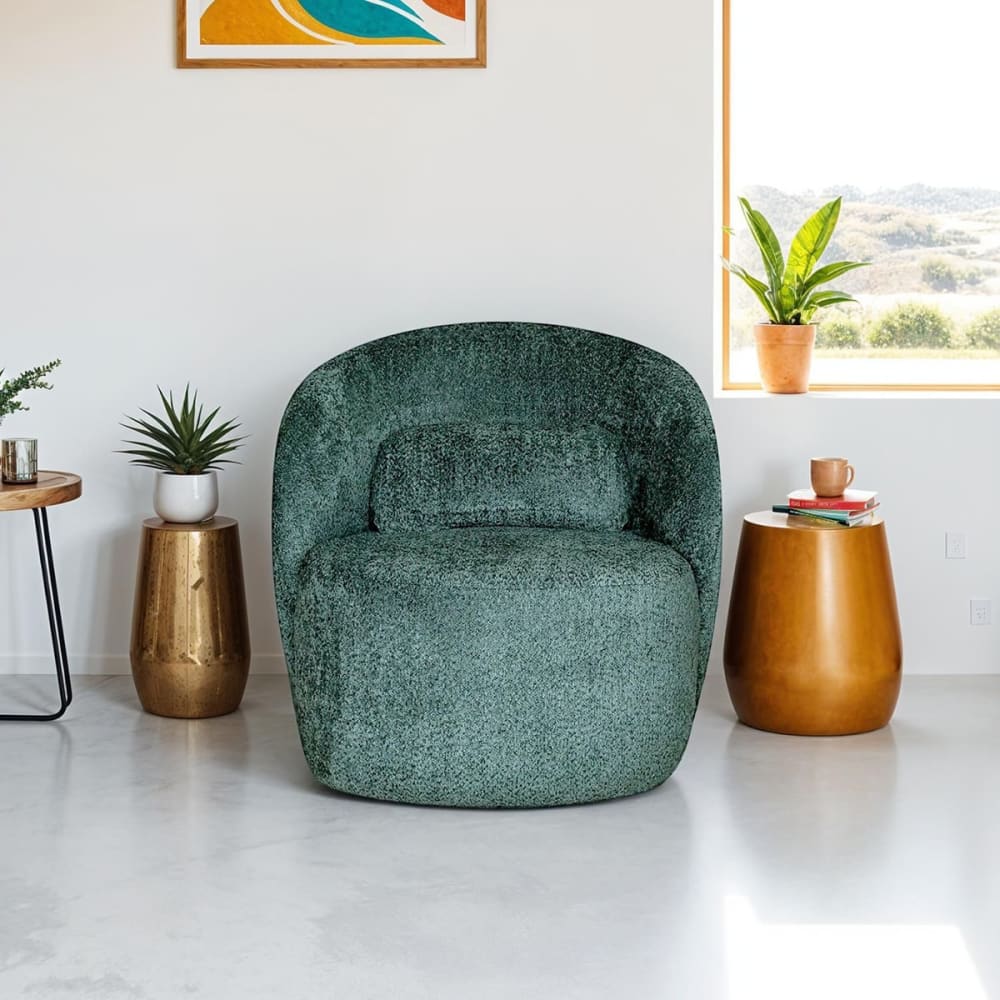 Fauteuil en tissu bouclette vert foncé