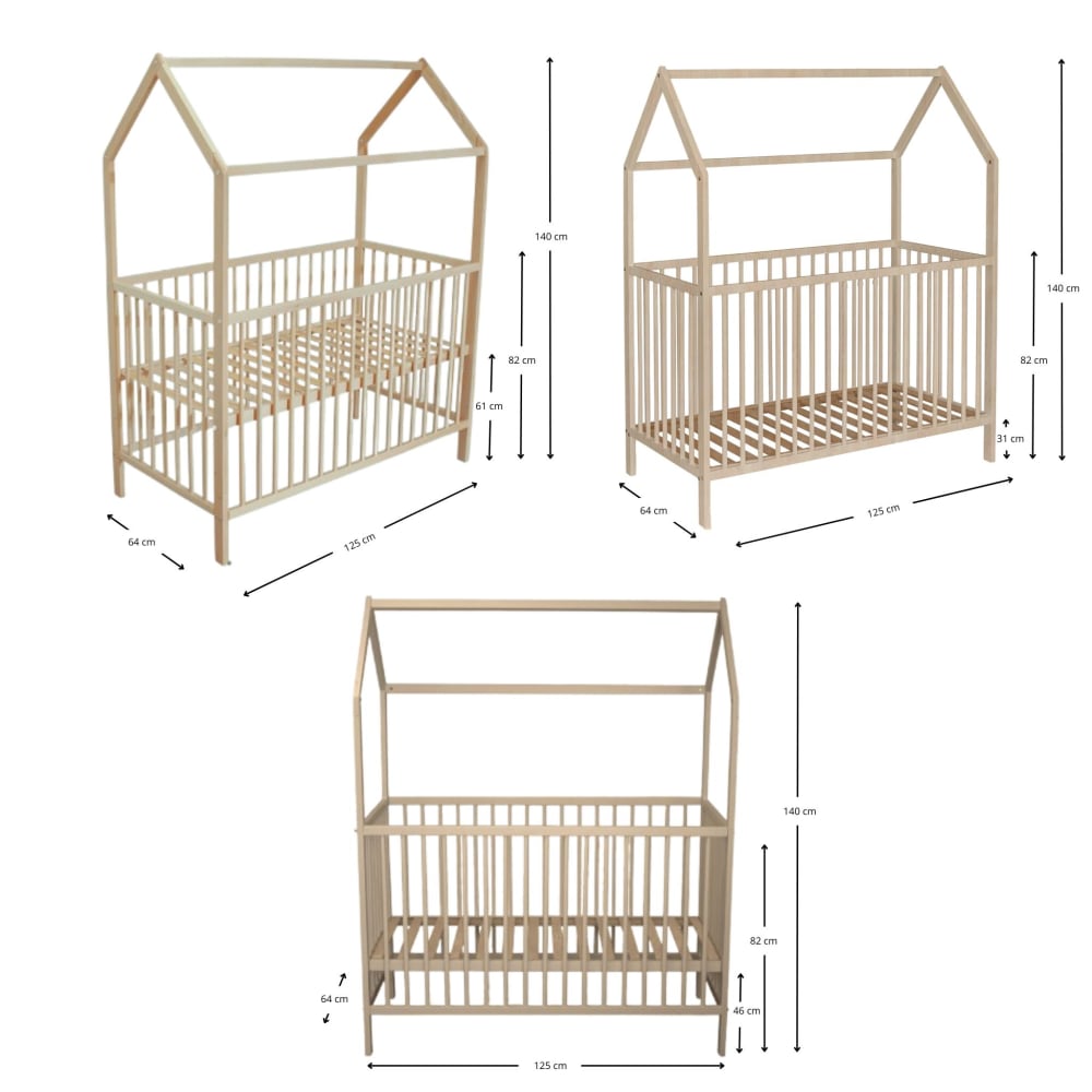 Lit bébé cabane évolutif en bois massif 60x120 (Baby Fox) - Image 3