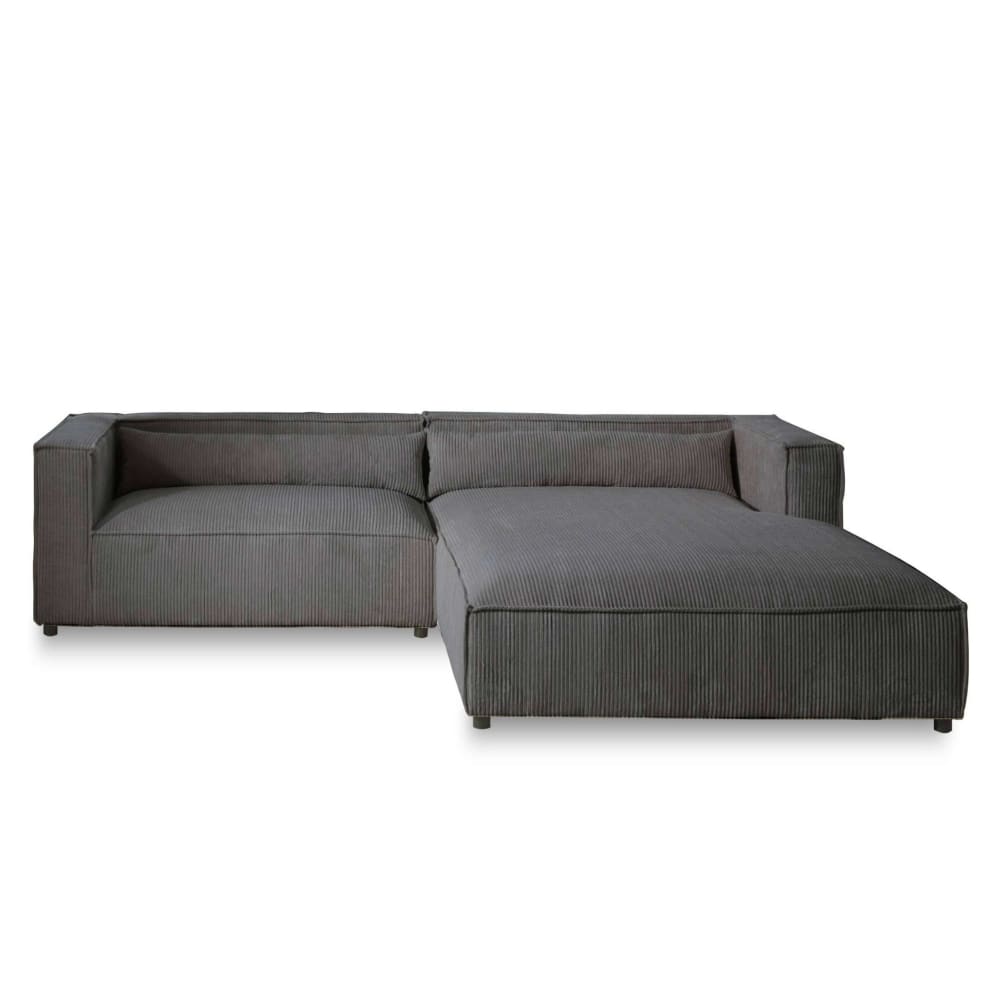 Canapé d'angle droit 4 places en velours côtelé gris foncé