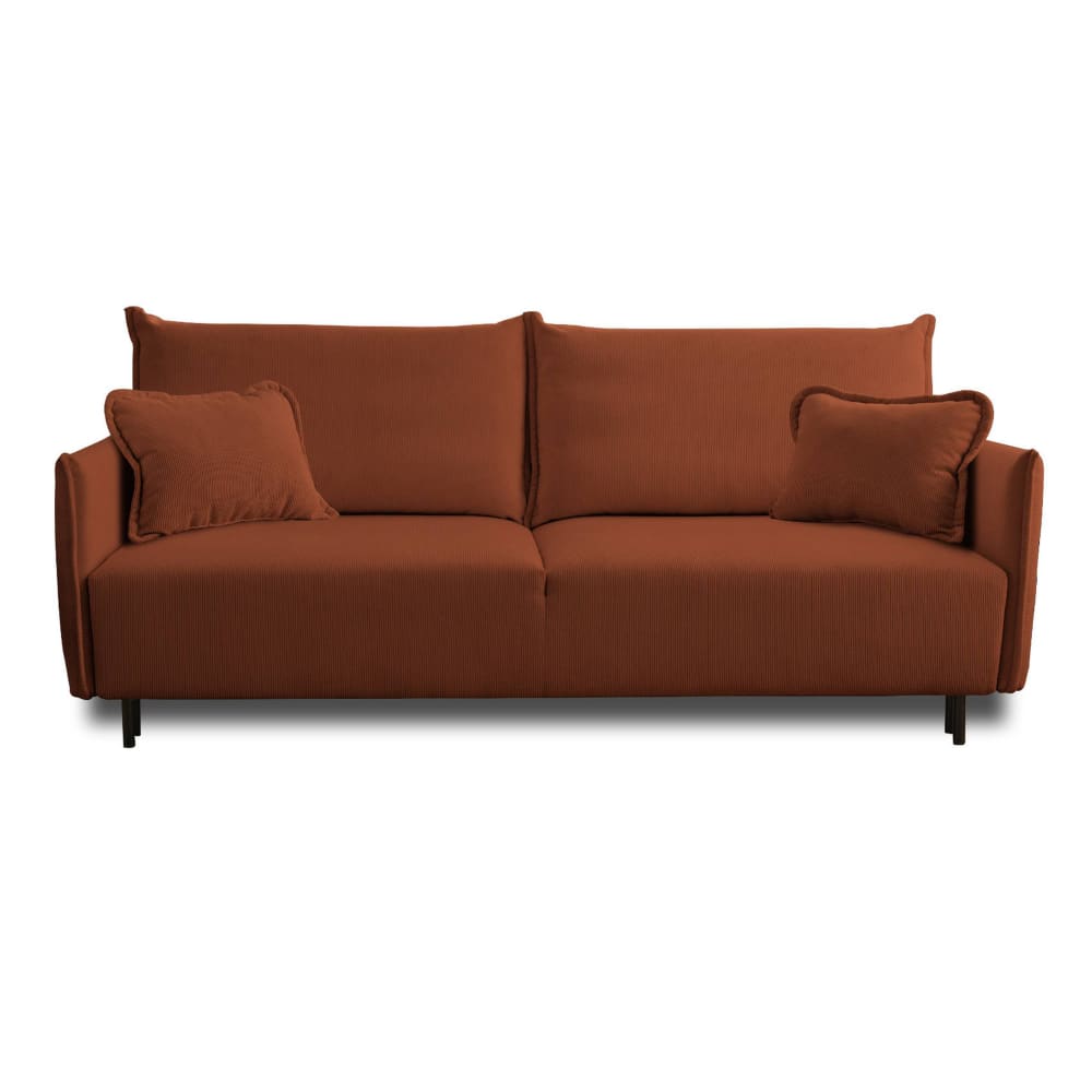 Canapé droit convertible 3 places en velours côtelé rouille