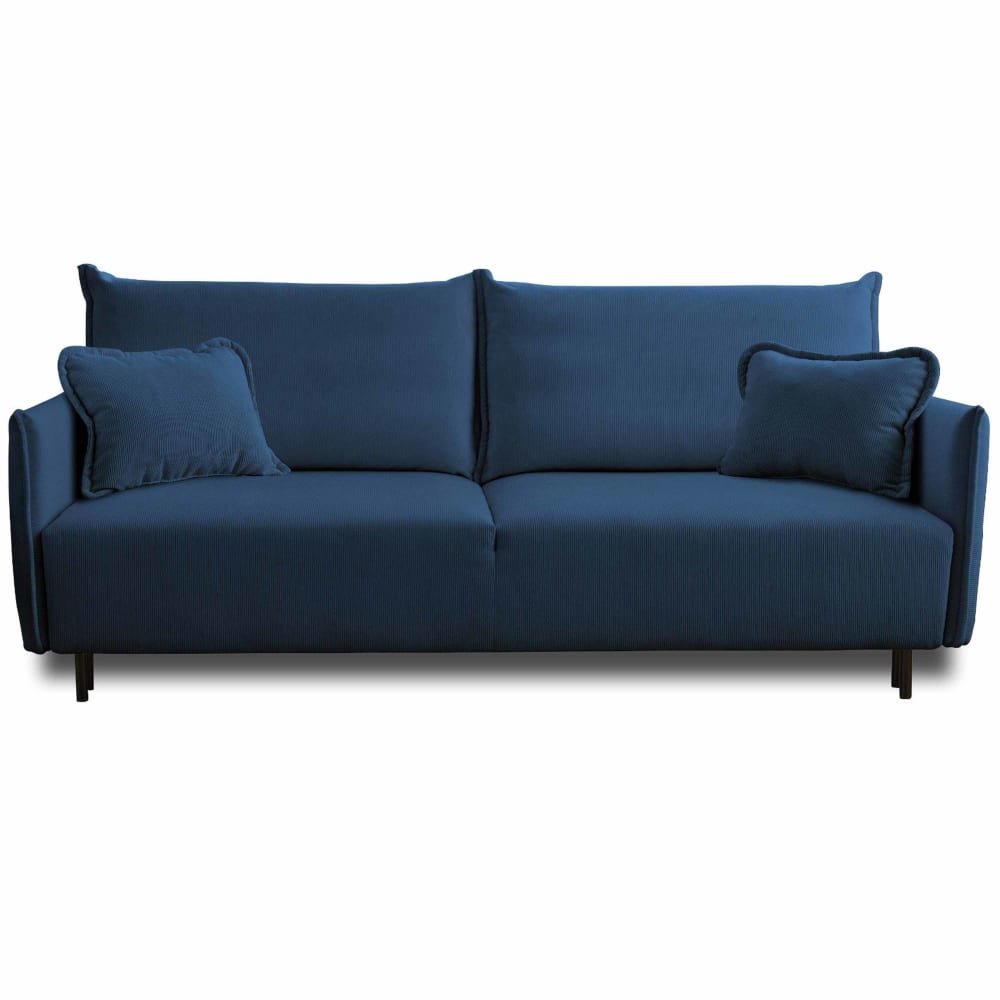 Canapé droit convertible 3 places en velours côtelé bleu ardoise