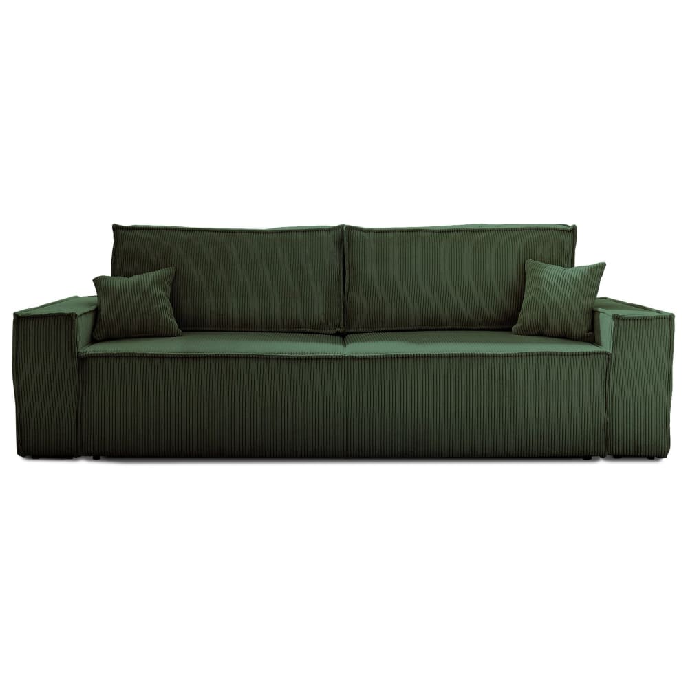Canapé droit convertible 3 places en velours côtelé vert