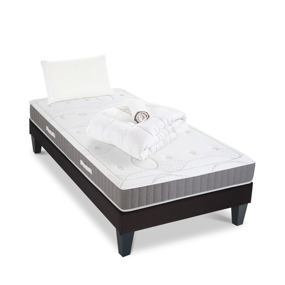 Olympe Prêt à dormir matelas mousse sommier bois 90x200 style classique chic Blanc Certifié Oeko-Tex Tissu