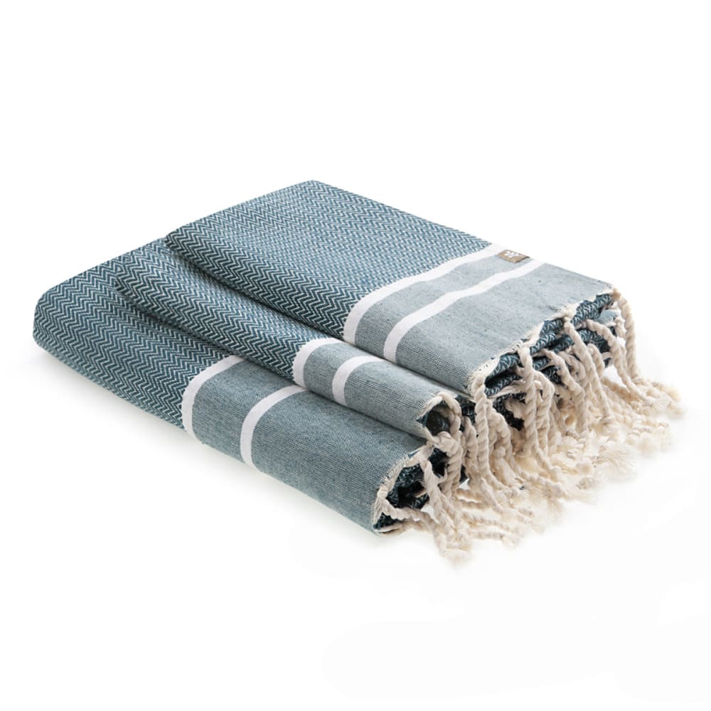 Foutas de bain (1+2) coton 100x200 bleu pétrole