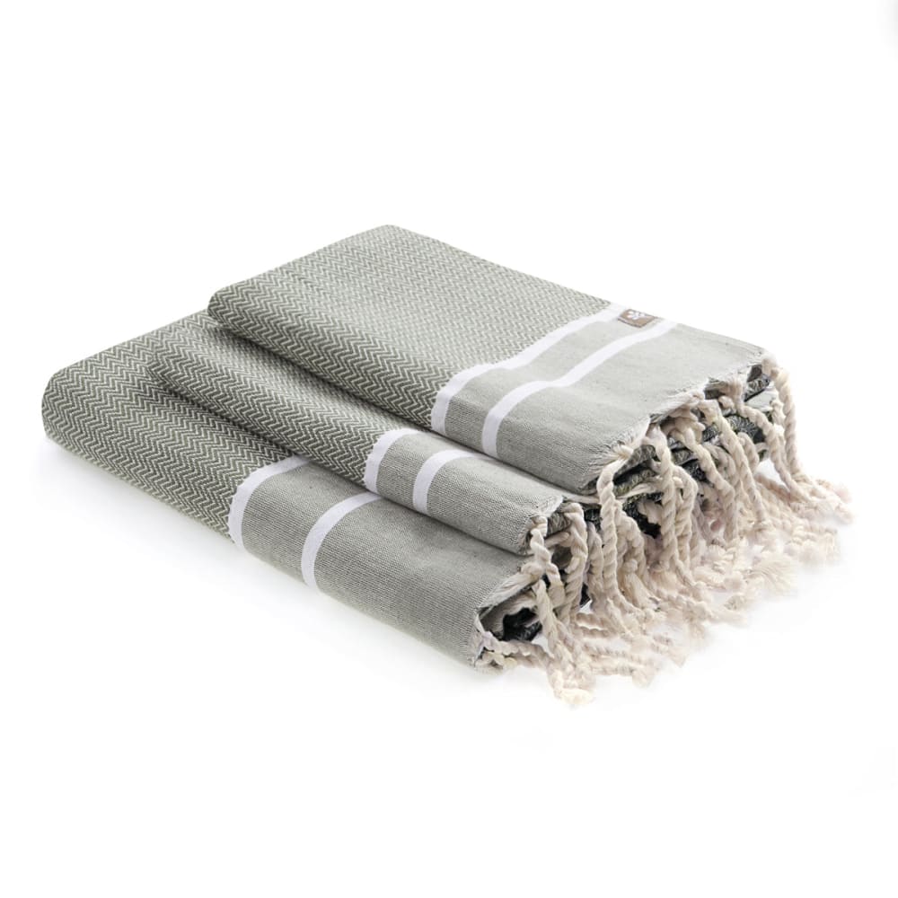 Foutas de bain (1+2) coton 100x200 vert olive