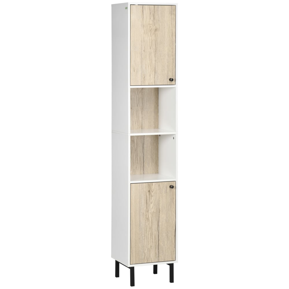 Armario de baño 31.5x30x169 cm blanco y roble
