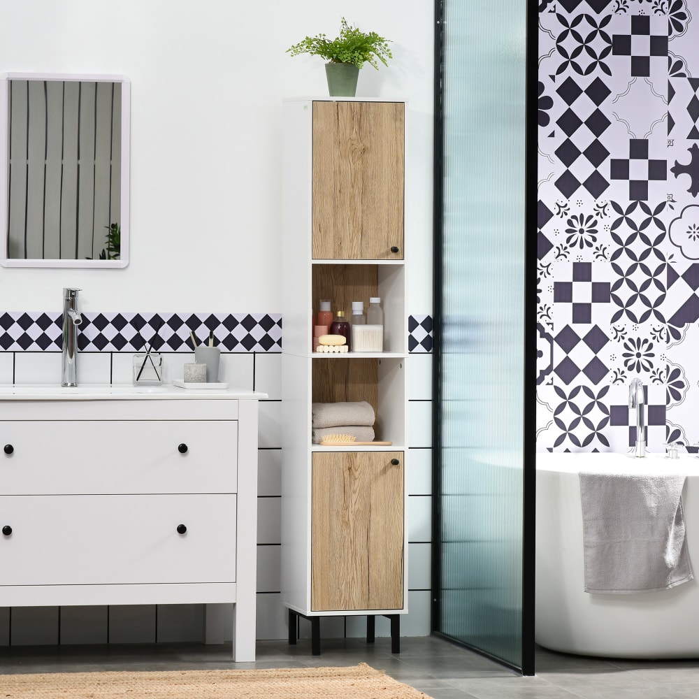 Armario de baño 31.5x30x169 cm blanco y roble - Maisons du Monde