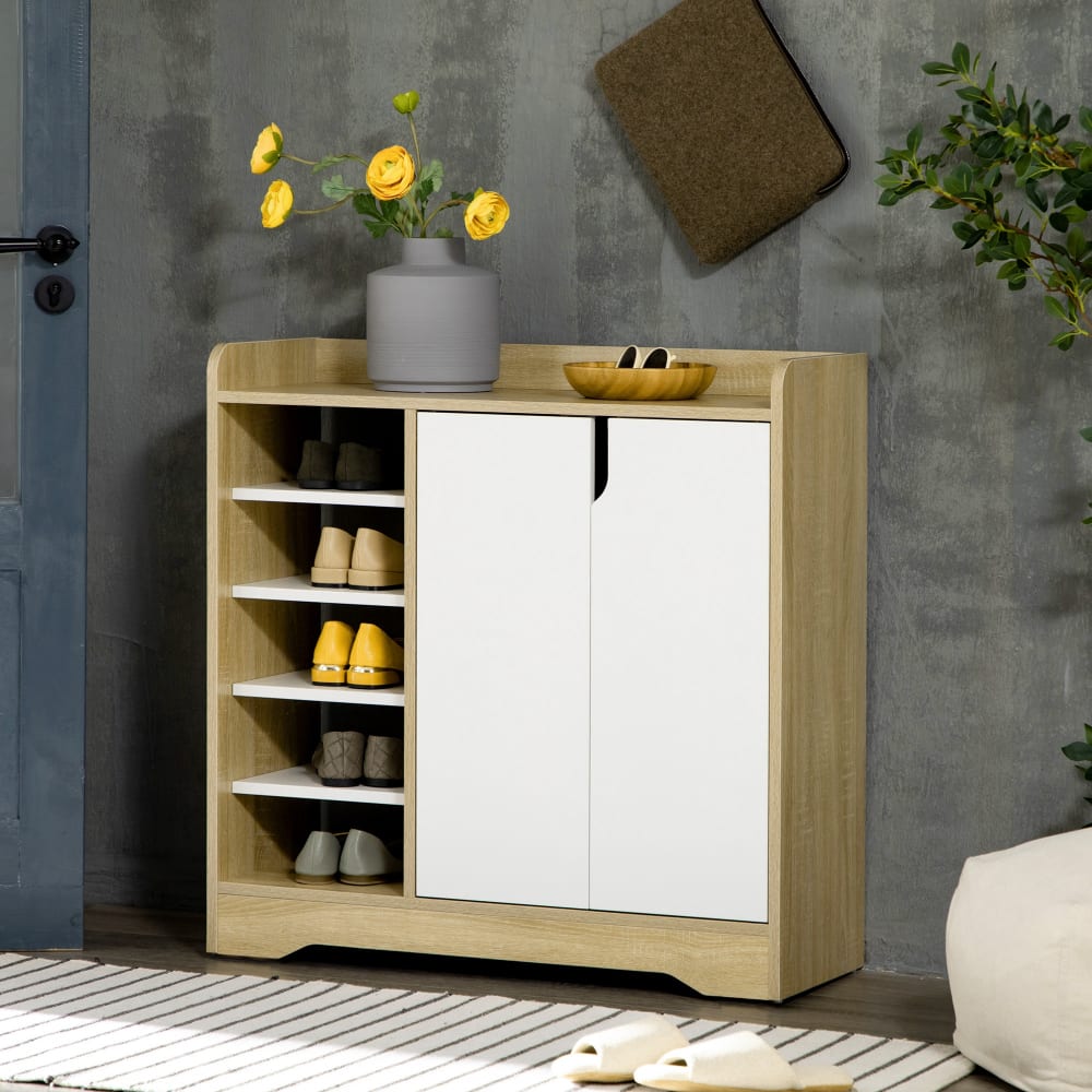 Armario de zapatos 80x30x80 cm madera natural y blanco - Maisons du Monde