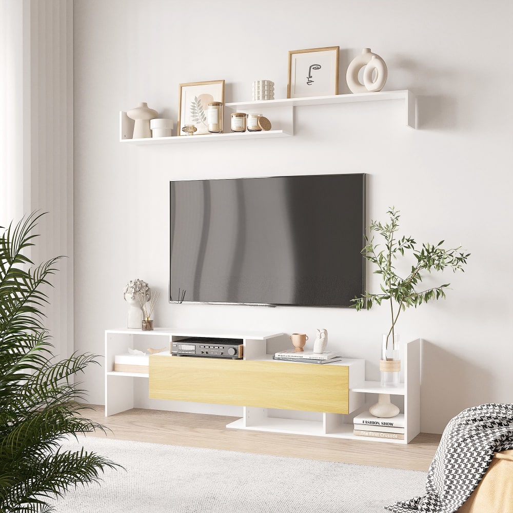 Mueble de televisión 153.6x25x42 cm blanco y natural - Maisons du Monde