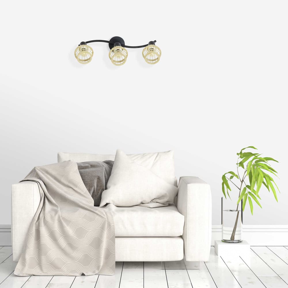 Applique murale 3 lumières en bambou coloris naturel et métal noir - Maisons du Monde