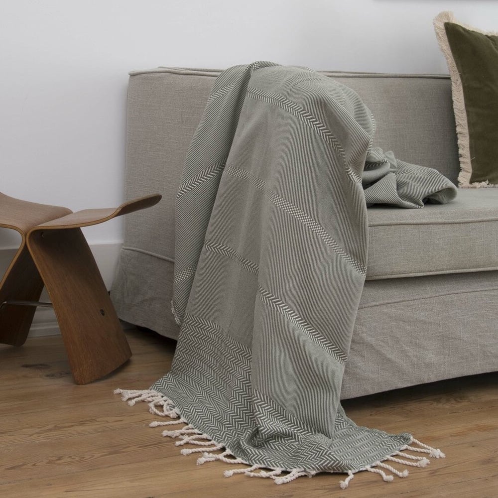 Plaid coton vert olive 130x170