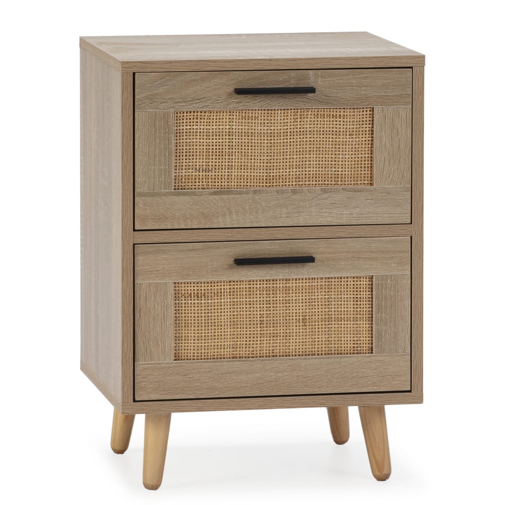 HOMN Nachttisch mit 2 Schubladen in Eichenholzoptik style modern Braun Spanplatte