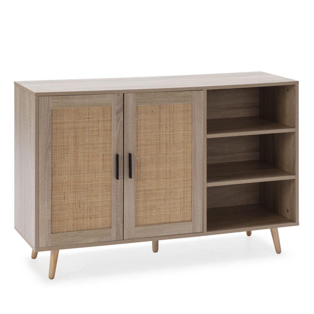 Aparador 2 puertas y 3 huecos color roble, 120 cm ancho