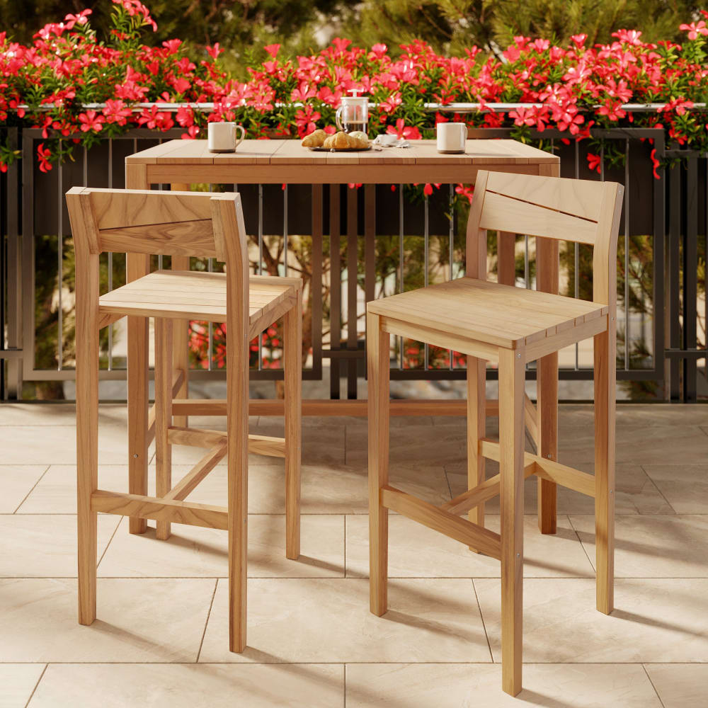 Lot de 2 chaises de bar extérieur 74 cm en bois de teck massif