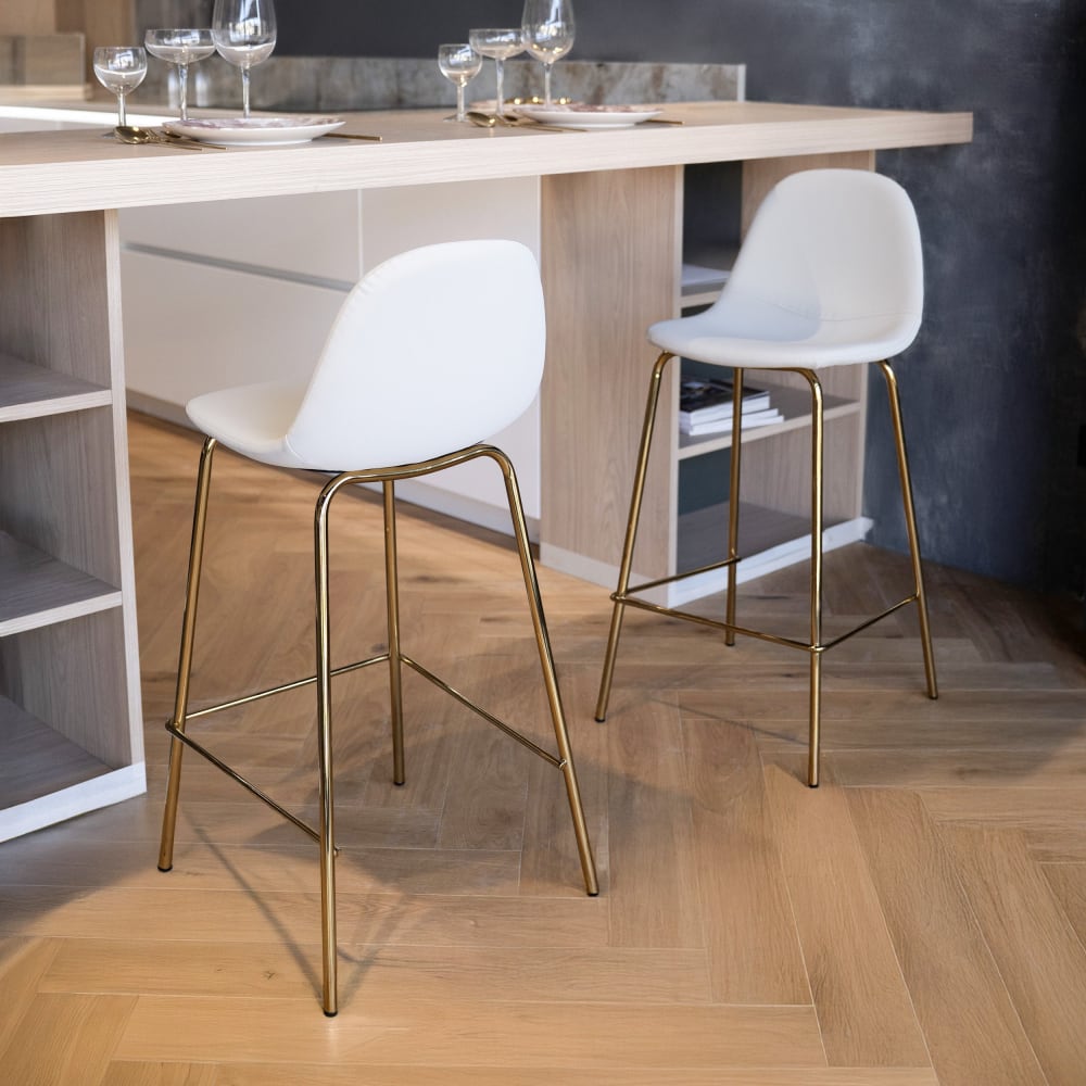 Lot de 2 chaises pour îlot central 65 cm en cuir synthétique blanc