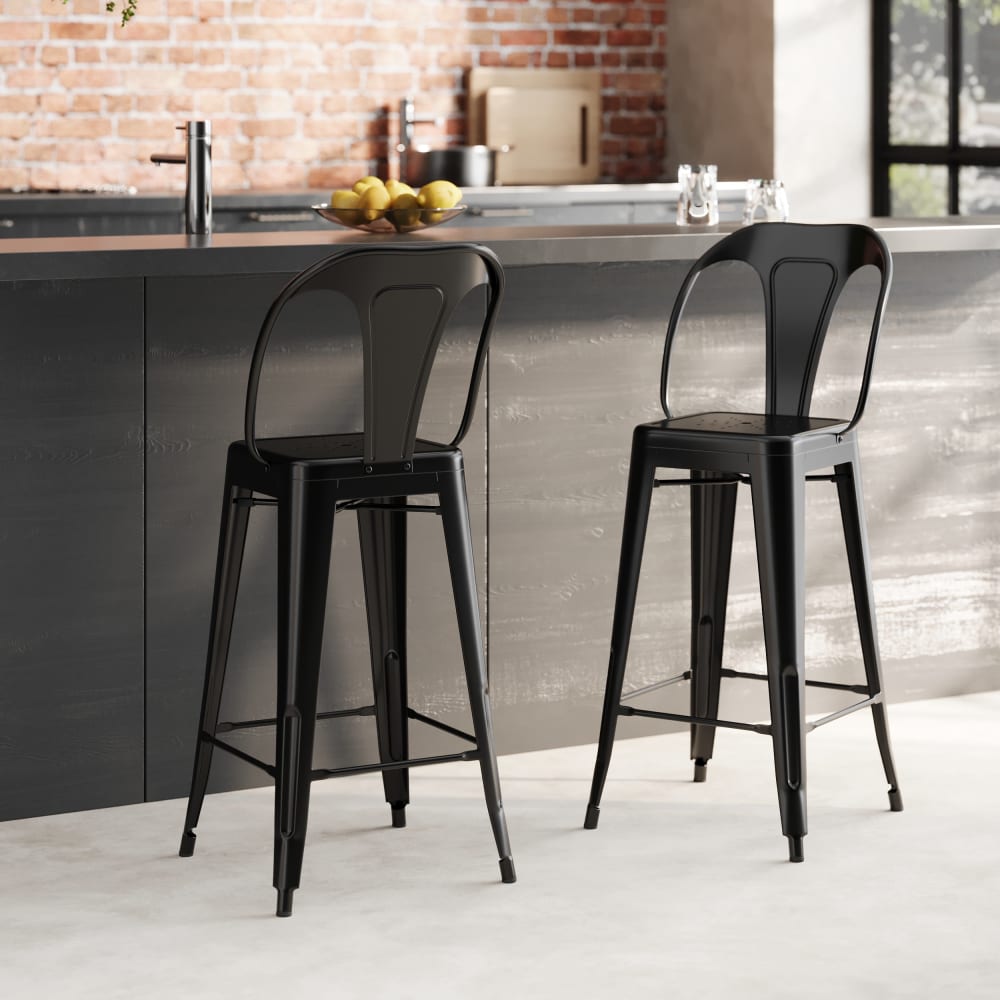 2er-Set Stühle für Kücheninsel 67 cm in mattem Schwarzmetall -