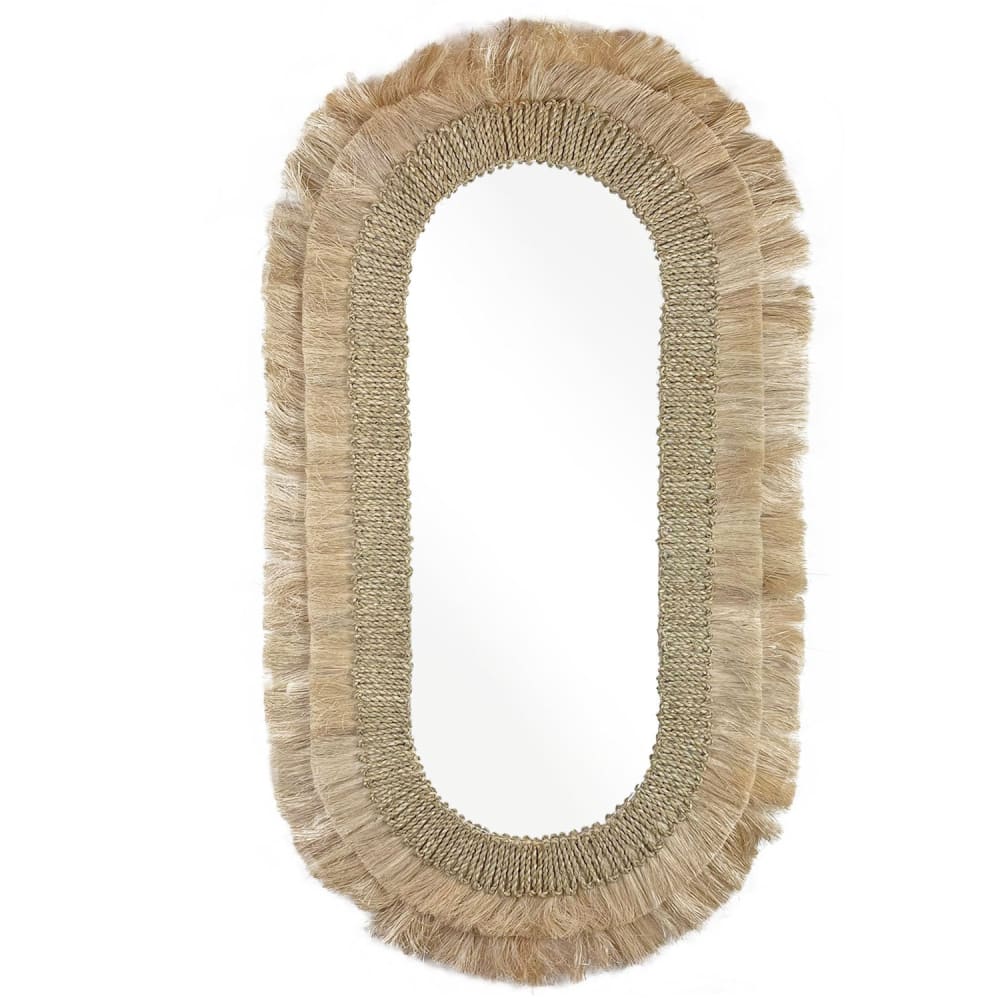 Miroir mural en fibres naturelles de forme ovale 110x64cm