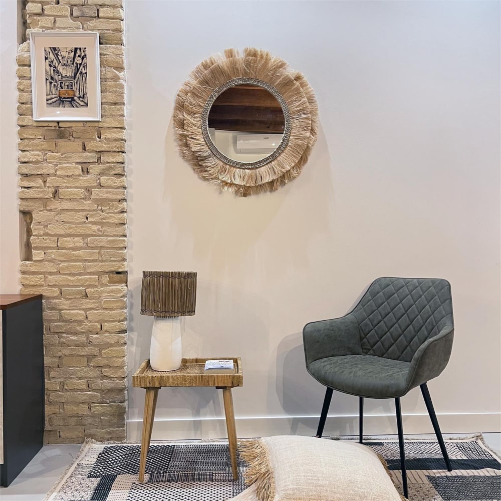 Miroir avec franges en fibres naturelles D.75cm