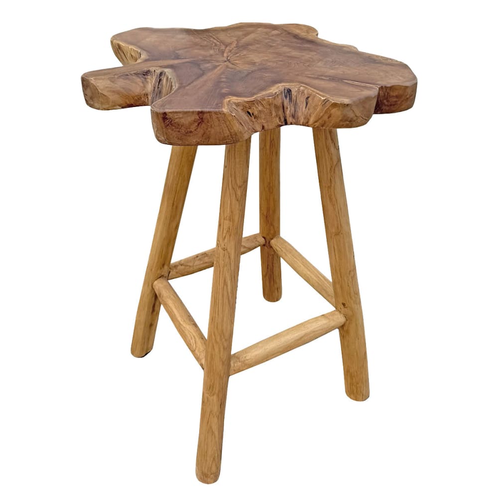 NATYAL Hoher Barhocker aus massivem Teakholz mit unregelmäßiger Form 65 cm style seaside Braun
