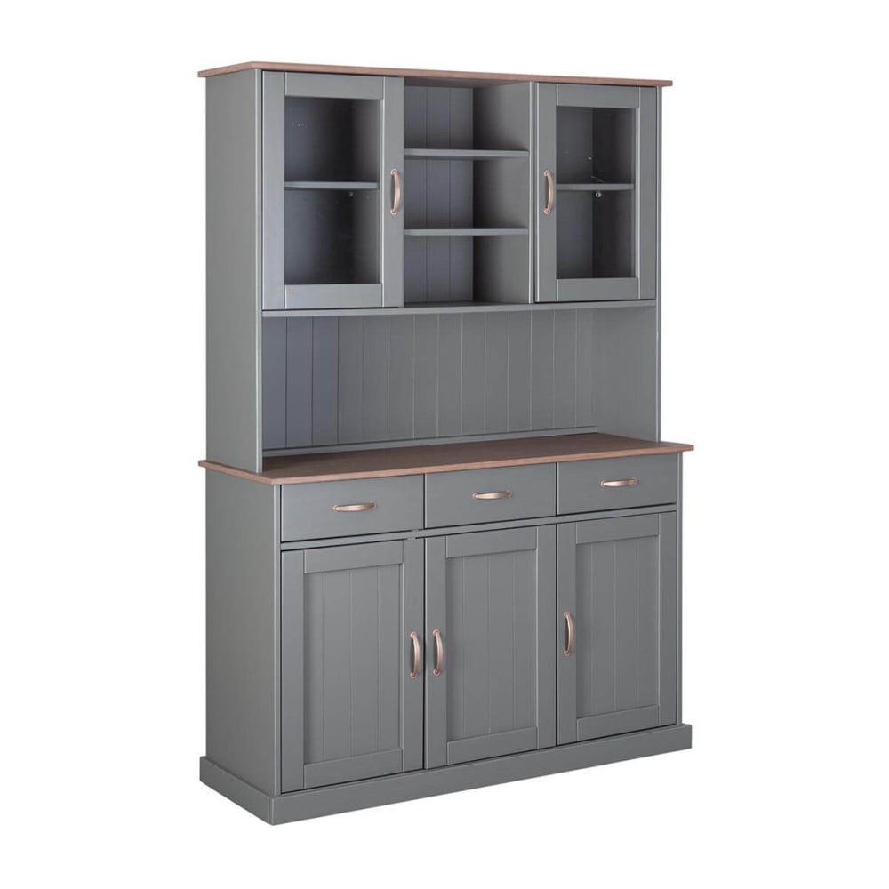 Buffet vaisselier 5 portes 3 tiroirs coloris gris