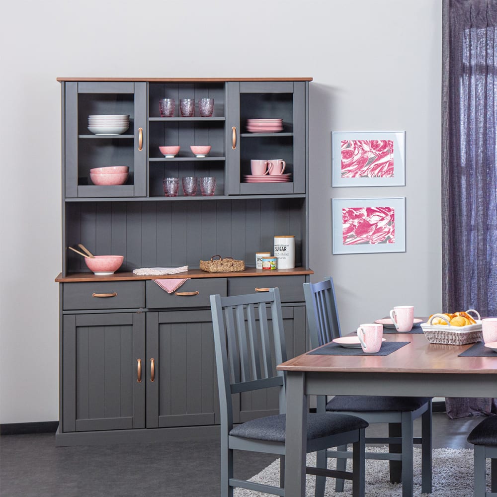 Buffet vaisselier 5 portes 3 tiroirs coloris gris - Maisons du Monde