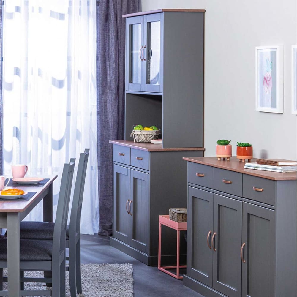 Buffet vaisselier 4 portes 2 tiroirs coloris gris - Maisons du Monde