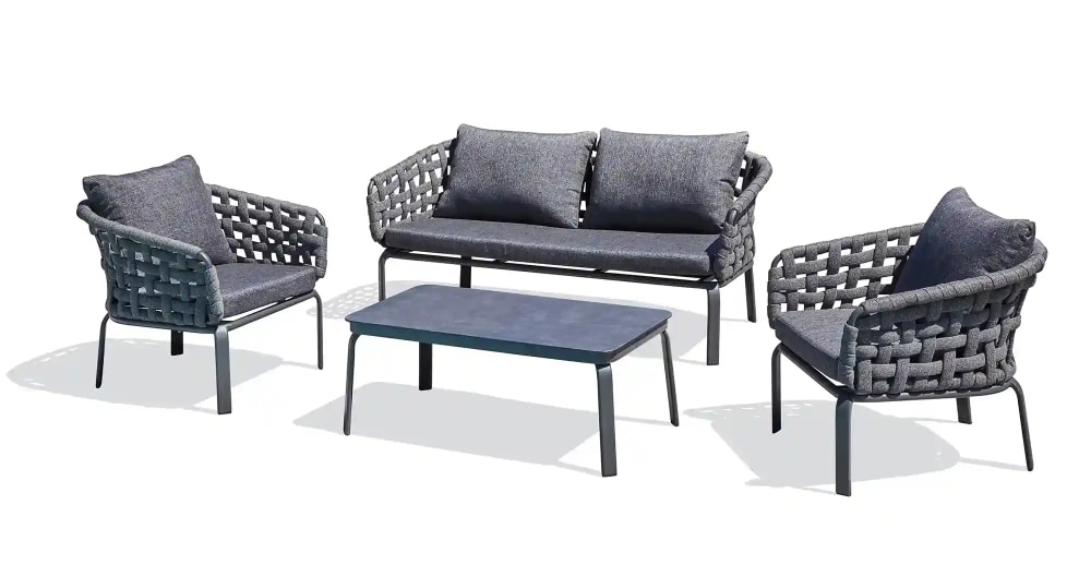 Salon de jardin 4 places en corde tissée et aluminium - Maisons du Monde