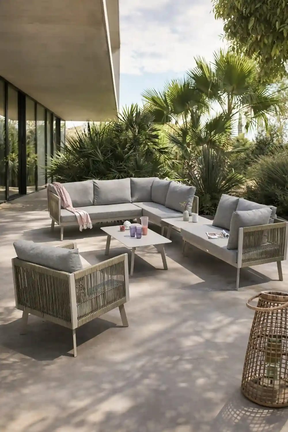 dcb garden Salon de jardin d'angle en aluminium et corde style contemporain Gris