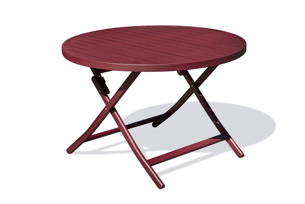 Table de jardin ronde pliante en aluminium rouge carmin