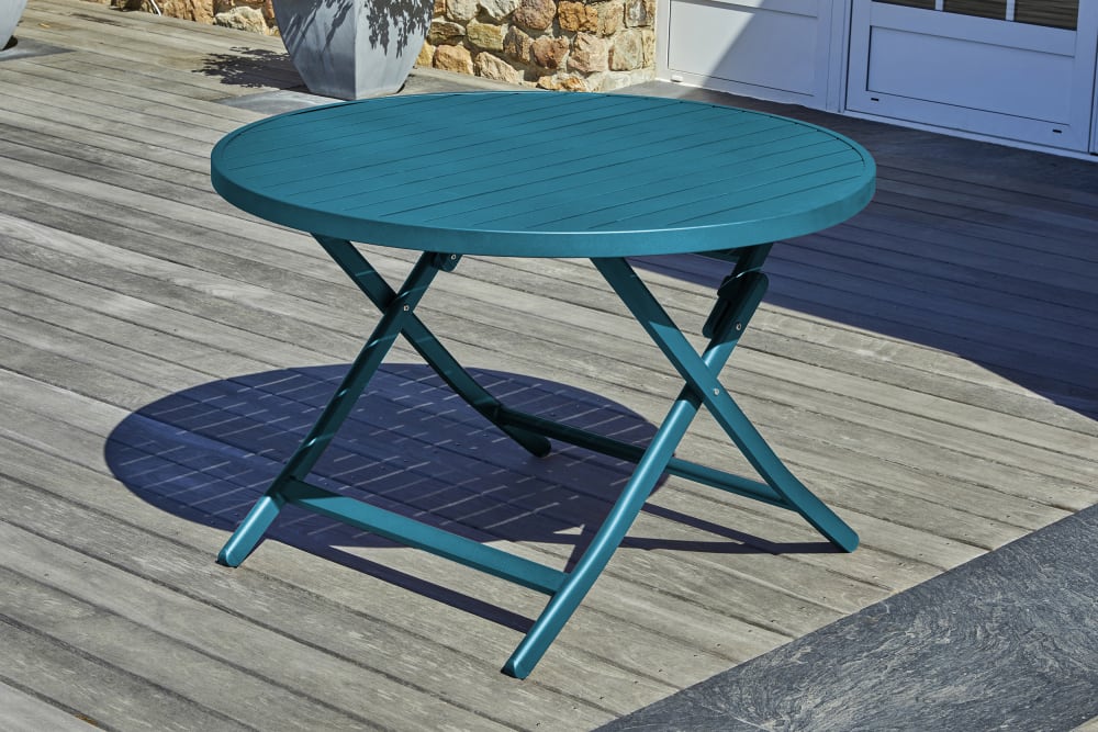 Mesa de jardín redonda plegable de aluminio