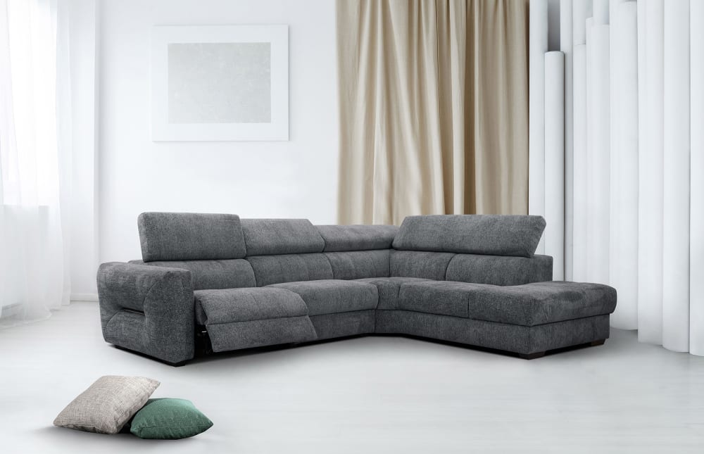 Wozimo Canapé d'angle droit 5 places relax électrique gris foncé style contemporain - Tissu
