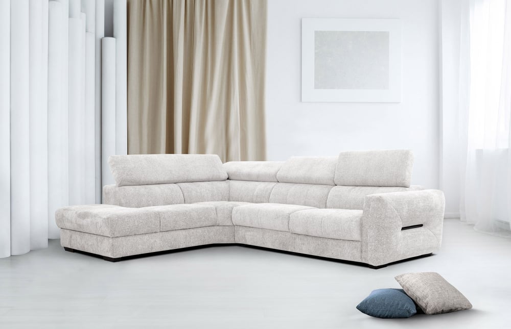 Ecksofa 5-Sitzer mit verstellbare Kopfstützen, grau - Maisons Du