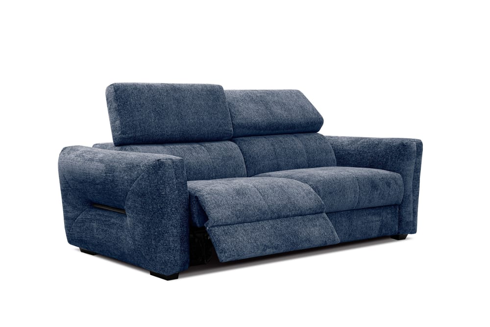 Wozimo Canapé 3 places avec une relax électrique à gauche tissu bleu foncé style contemporain - Bois